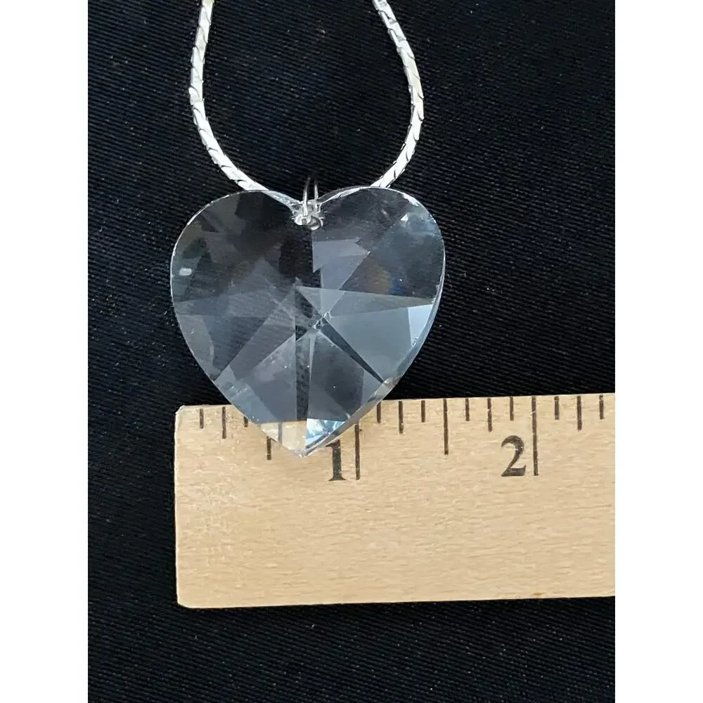 Monet Faceted Crystal Heart Pendant Necklace Silver Tone Vintage Style